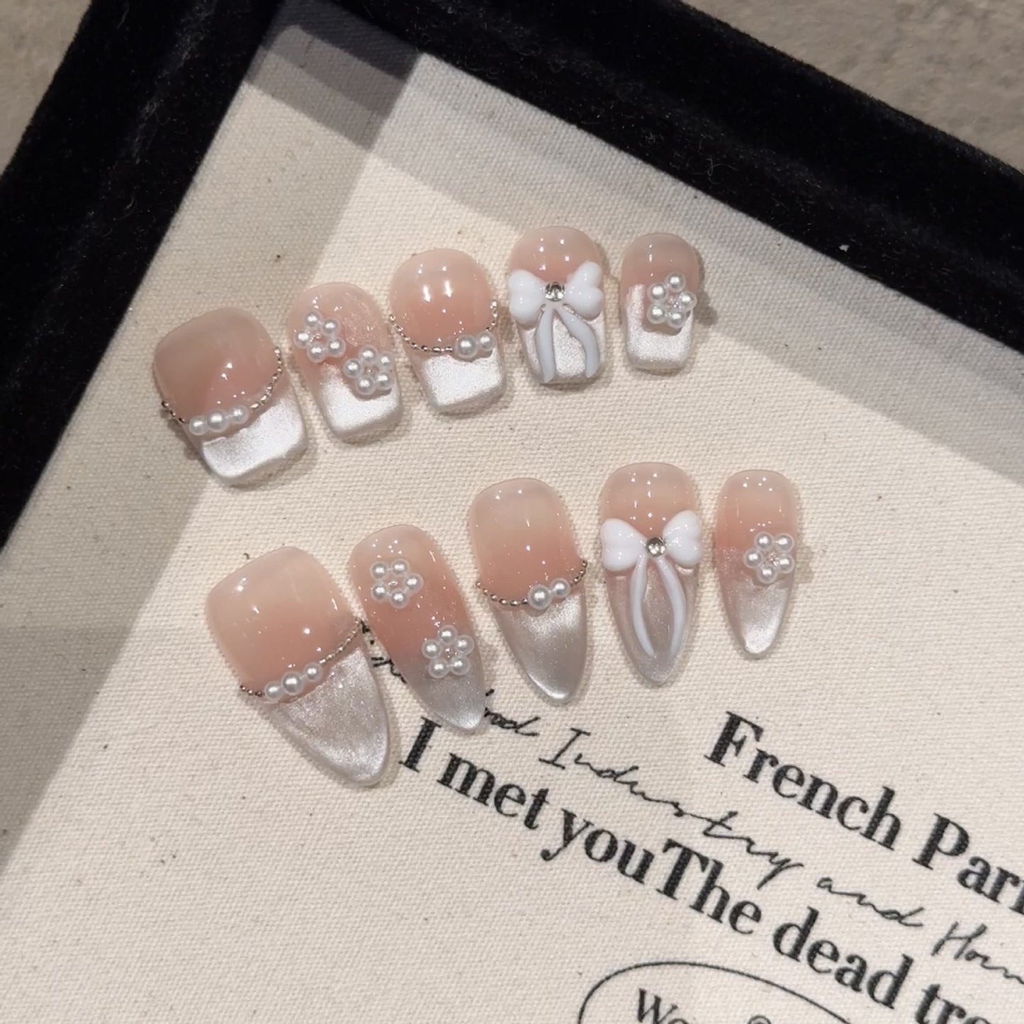 White Row French  -  Handmade Press On Nails
