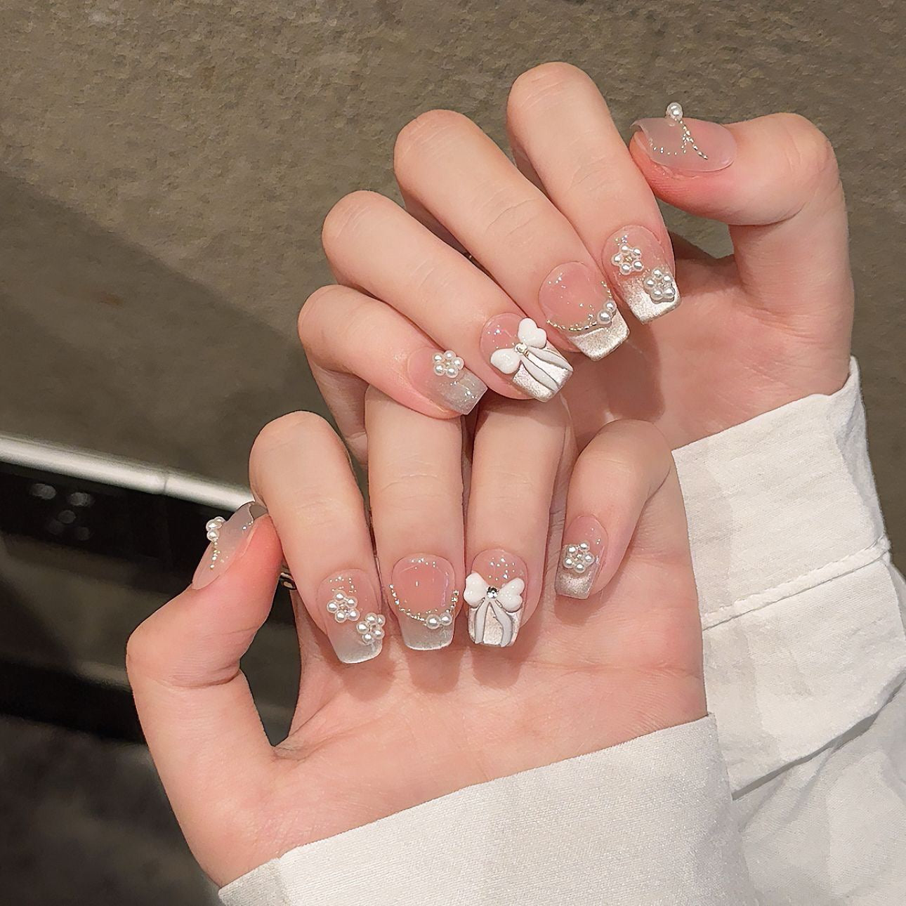 White Row French  -  Handmade Press On Nails