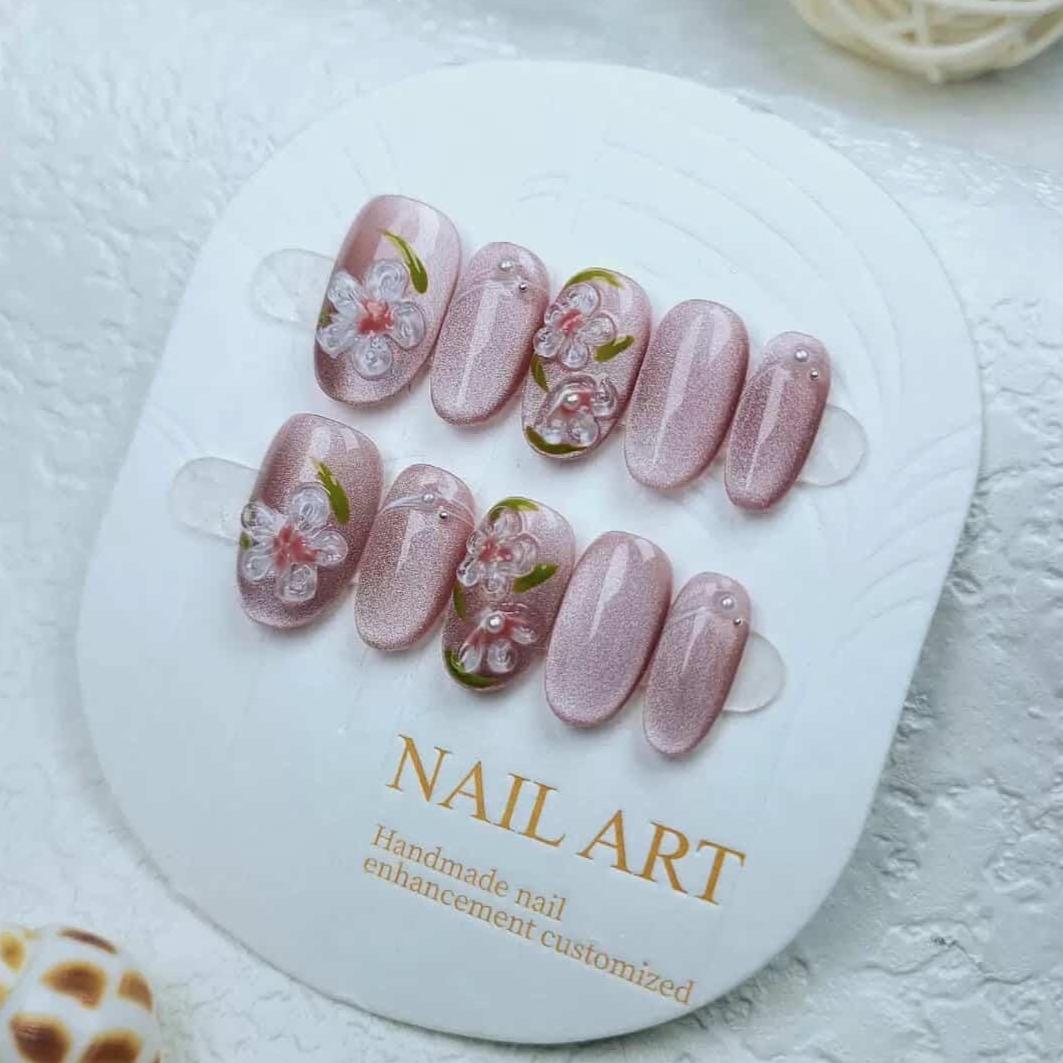 Luxury Handmade Press On  |  Classic Pink